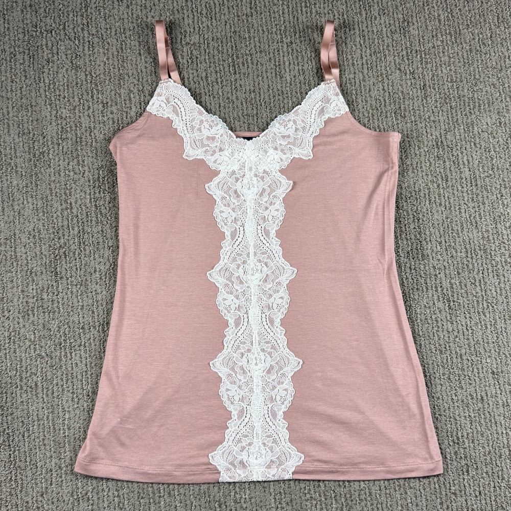 VTG Banana Republic Womens M Cami Tank Y2K Coquette Dusty Pink Lace Babydoll